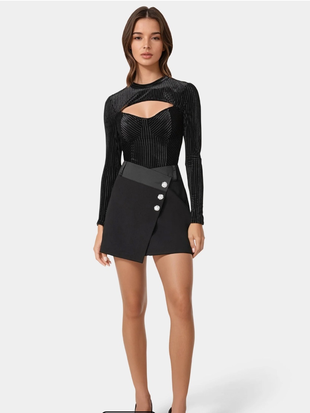 Bebe Black Asymmetric Satin Waist Band Woven Twill Mini Skirt
